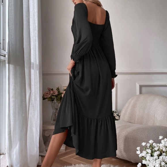 Boho black shirted ruffle hem flounce sleeve maxi dress - Picture 14 of 16